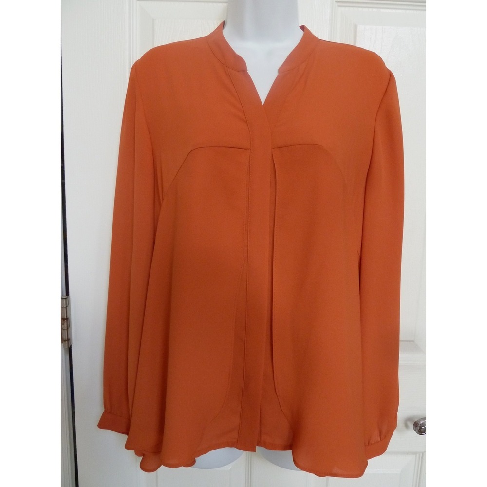Chico's Burnt Orange Career Office Blouse V-Neck Overlay Flap Sz 1 Med 8/10